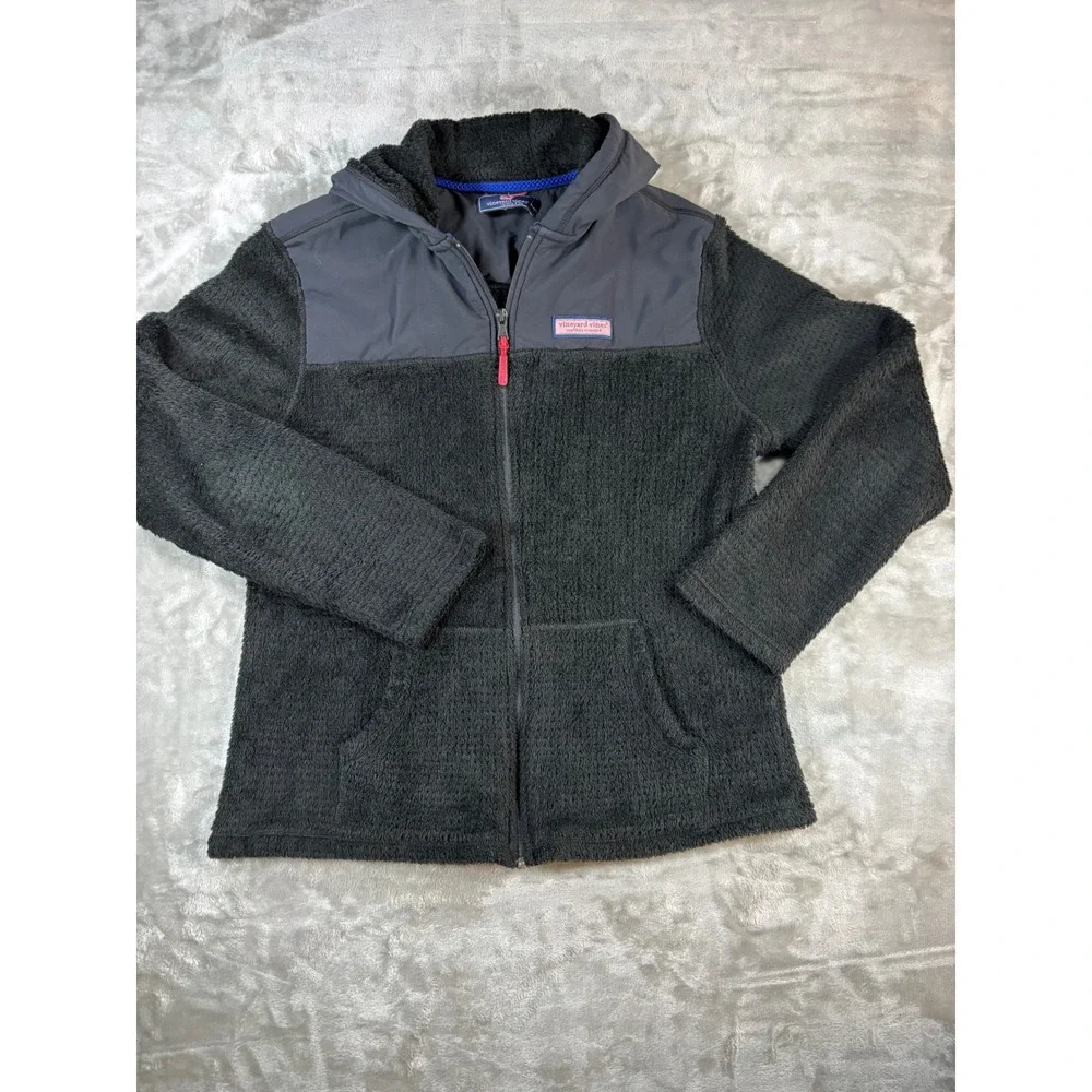 Vineyard Vines Mens Full Zip Fleece Hoodie Black Gray Mixed Media 1K001079 Small